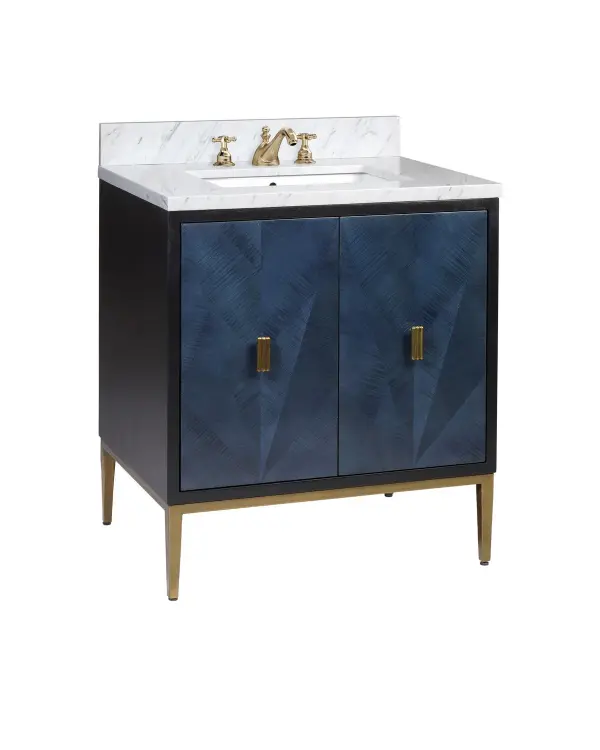 Kallista 30" Vanity with Sink in Dark Sapphire & Antique Brass