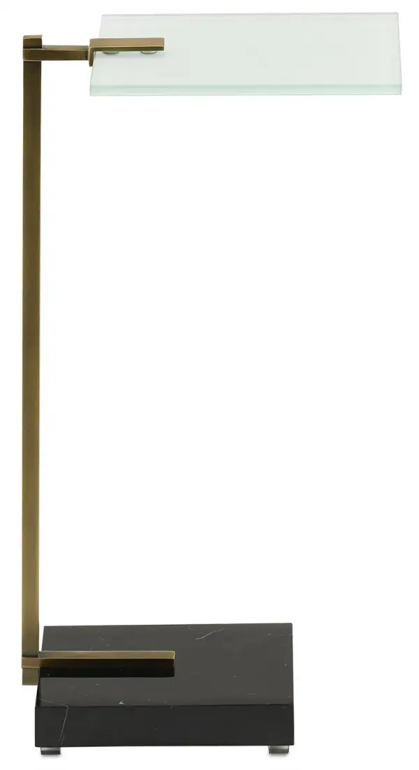 The Neil Drinks Table combines luxurious materials—black marble, antique brass, and frosted glass—in a compact, sophisticated design. Its petite footprint and elevated aesthetic make it perfect for adding functional elegance to any room.