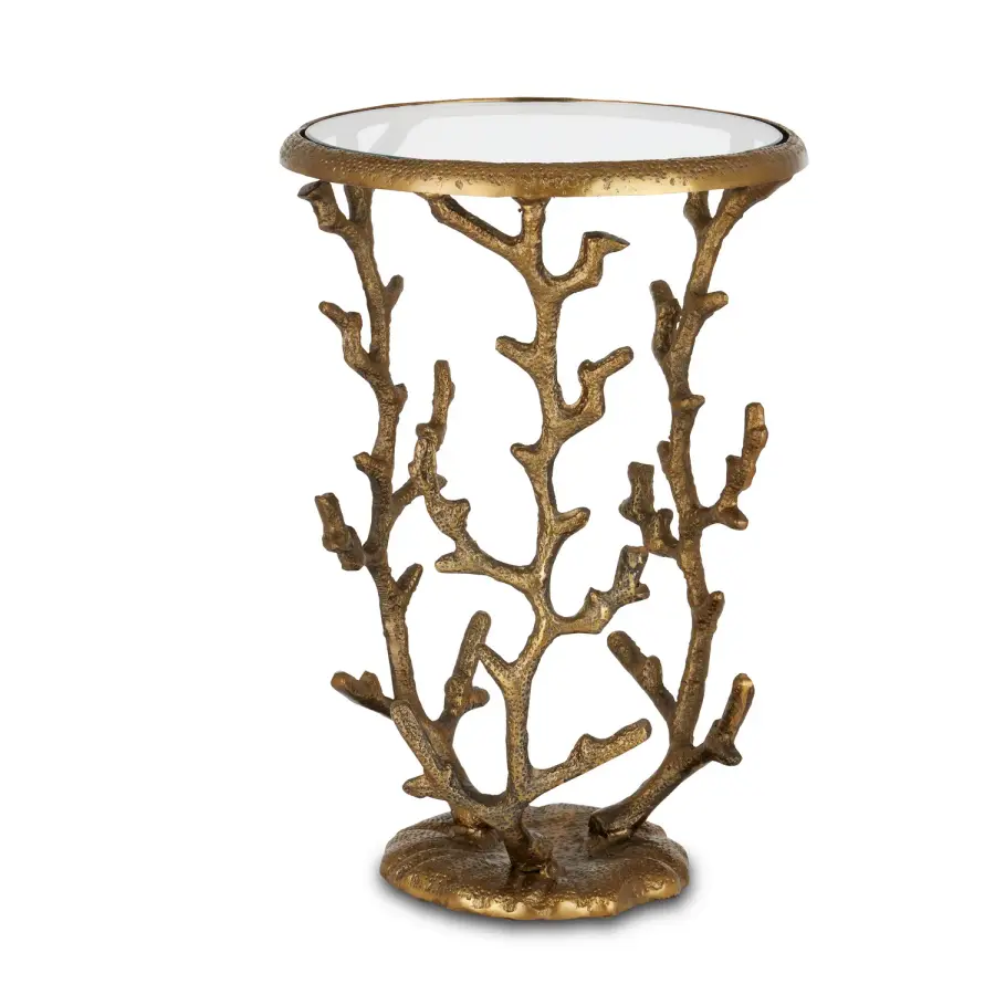 Coral Accent Table in Antique Brass