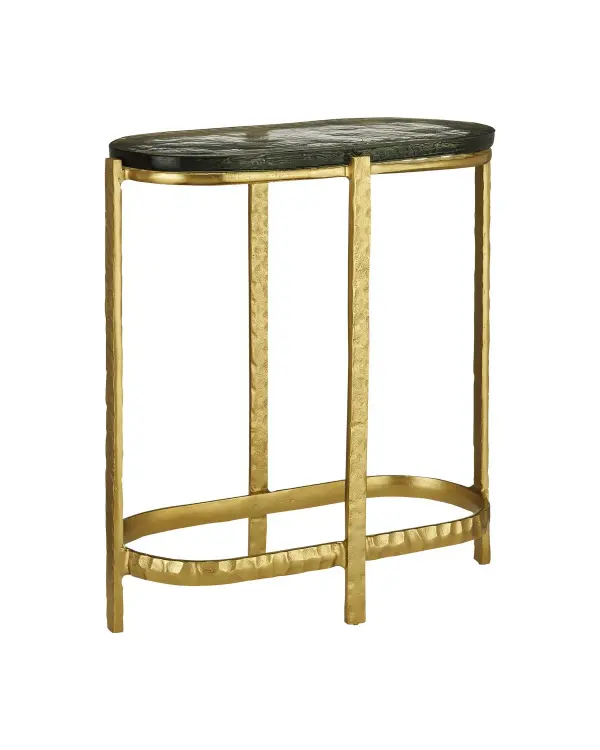 The Acea Side Table is a statement piece that combines hammered cast aluminum with luminous cast glass. Its compact footprint and artistic presence make it ideal for spaces needing both function and visual interest.