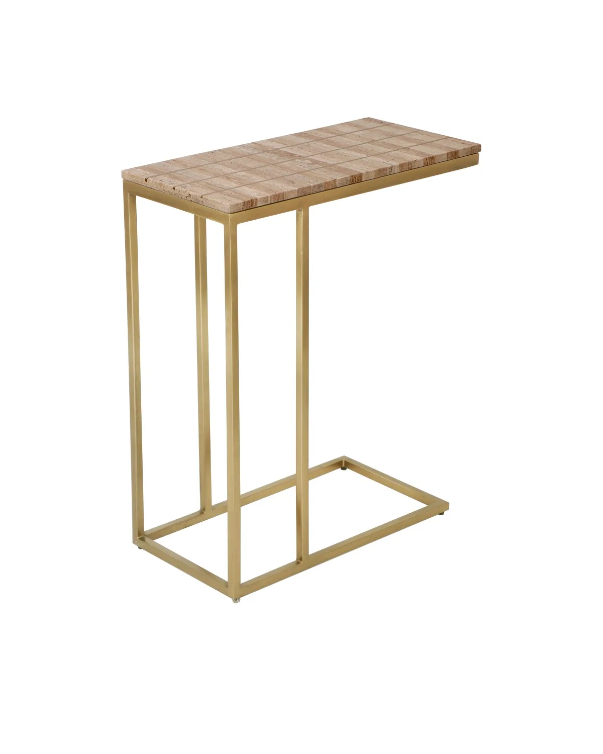 Dezi C Table in Natural Travertine and Brass