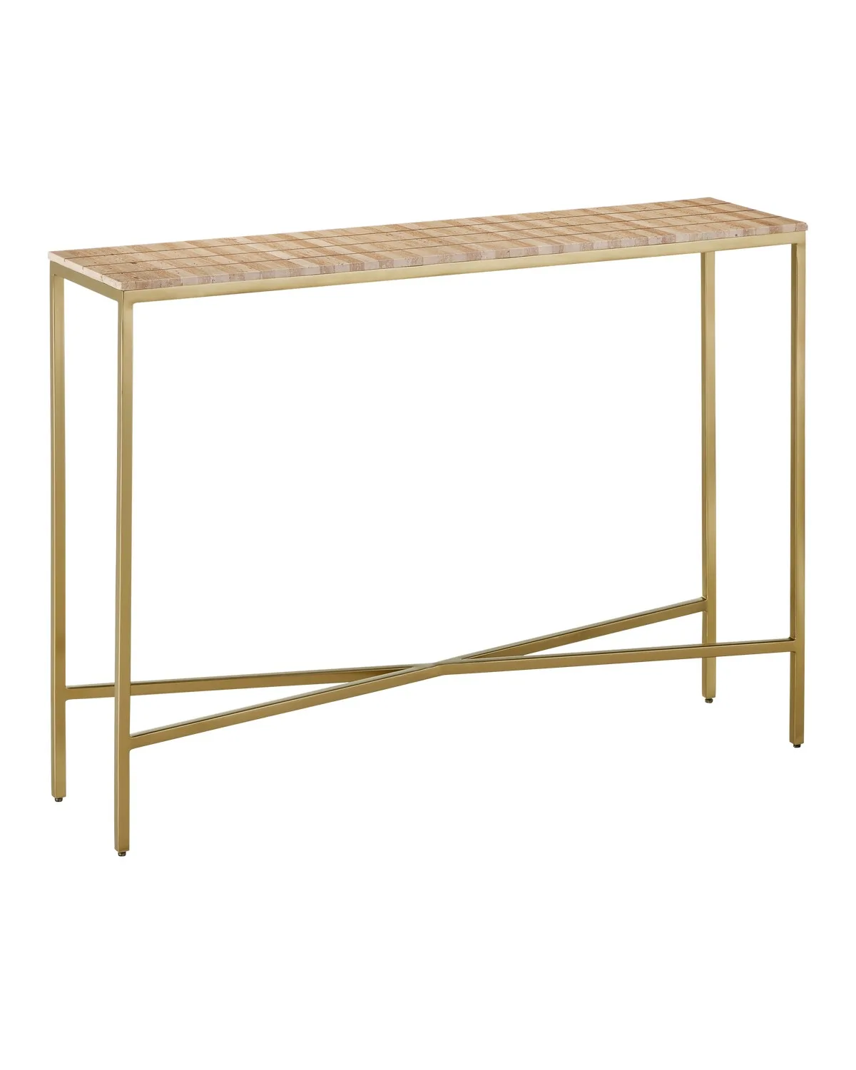 Dezi Console Table in Natural Travertine and Brass