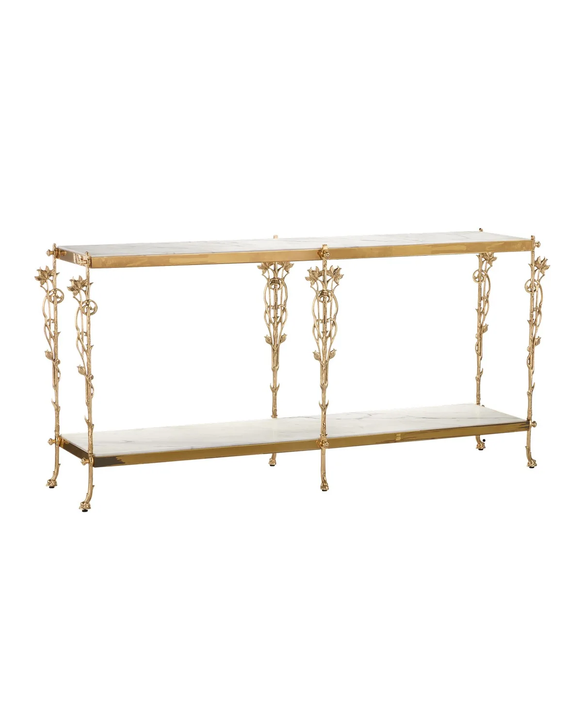 Fiore Console Table in Polished Brass with Natural White Marble