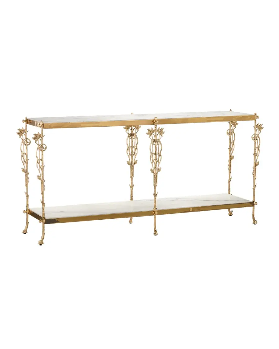 Fiore Console Table in Polished Brass with Natural White Marble