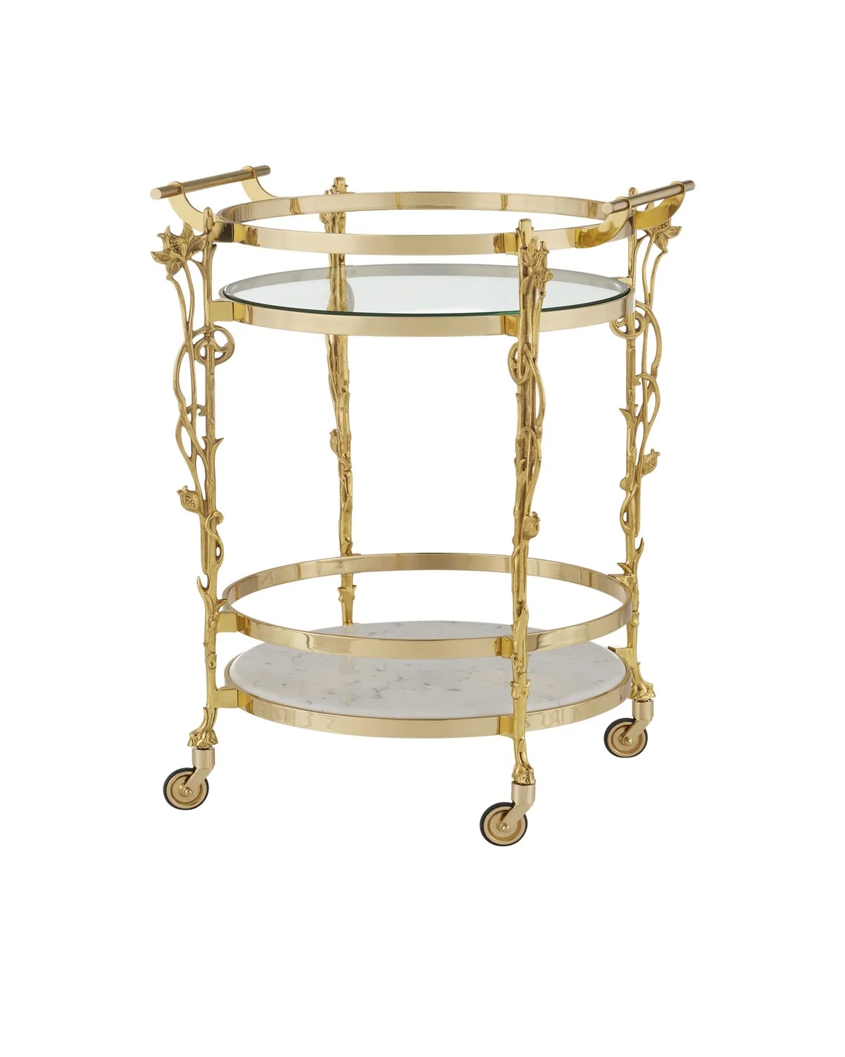 Fiore Bar Cart in Polished Brass