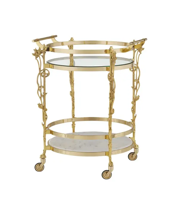 Fiore Bar Cart in Polished Brass