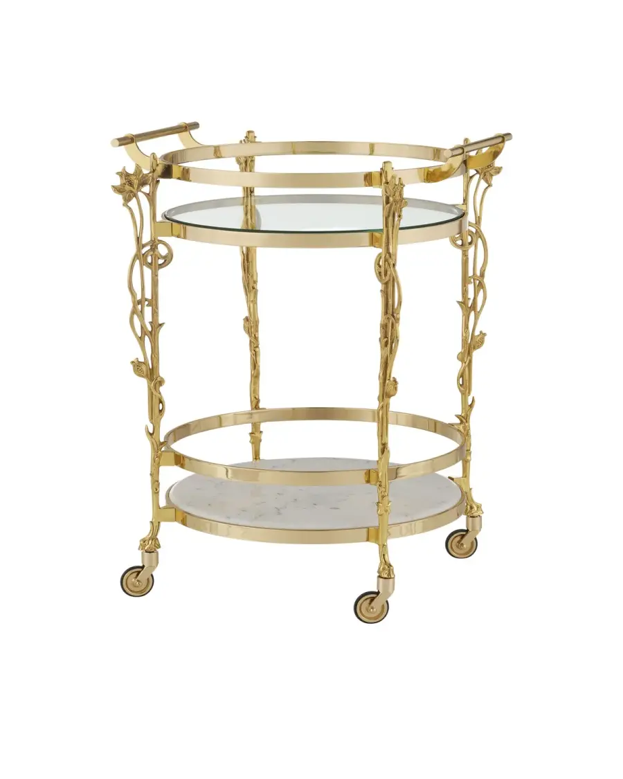 Fiore Bar Cart in Polished Brass