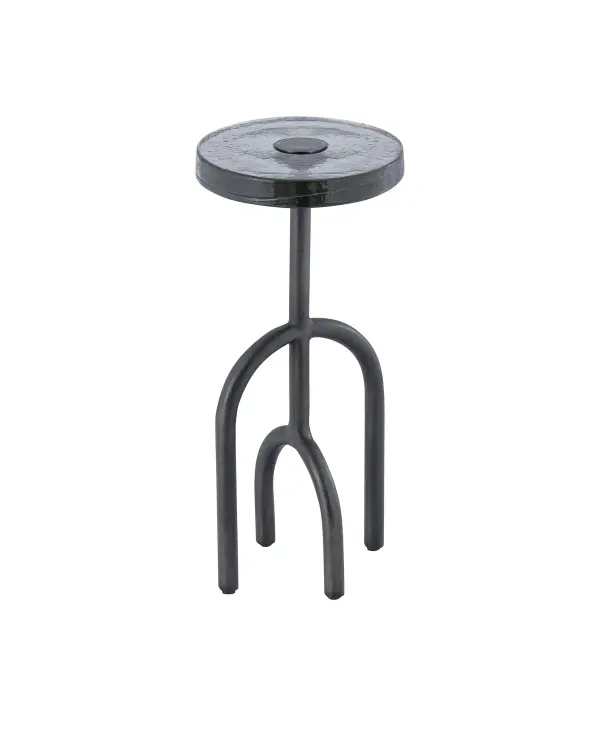 The Grove Drinks Table brings contemporary sophistication with mangrove-inspired aluminum legs and handcrafted cast glass top. Its compact 10.75" footprint makes it ideal for tight spaces while the artisanal glass and black nickel finish add visual interest.