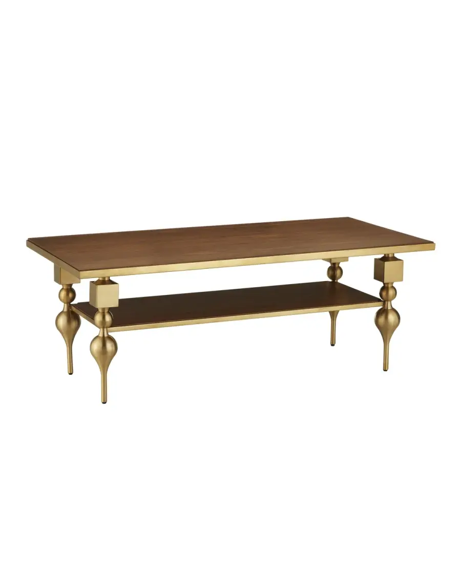 Maeve Cocktail Table in Brushed Brass and Walnut