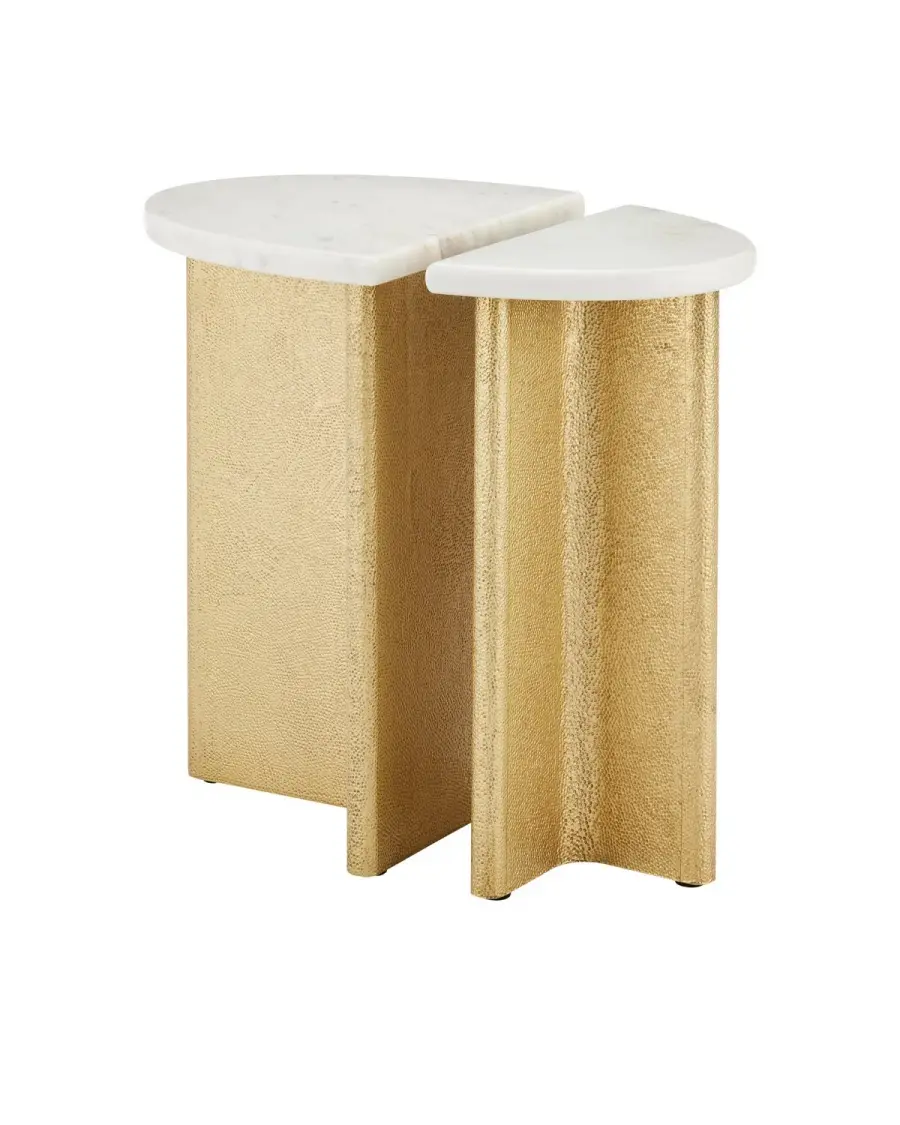 Doublet Marble Accent Table Set in White/Antique Brass
