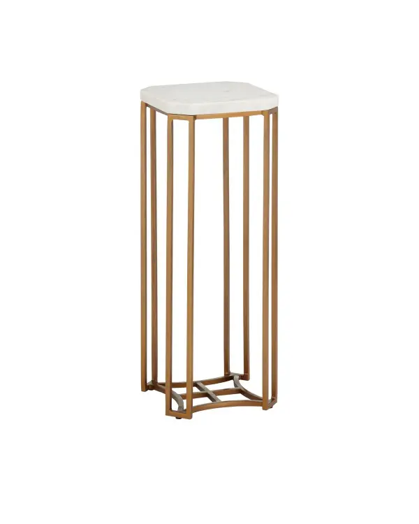 A sophisticated drinks table that combines luxurious Banswara white marble with an airy antique brass frame. Its compact 8.5-inch square footprint and 22-inch height make it perfect for tight spaces while delivering high-end material quality.