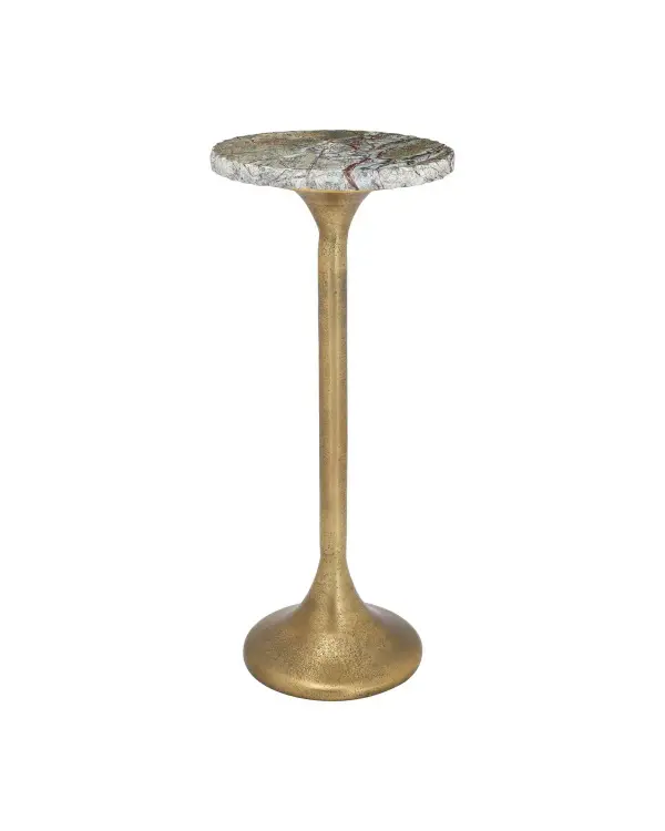 Wilderness Drinks Table in Antique Brass with Green Forest Marble