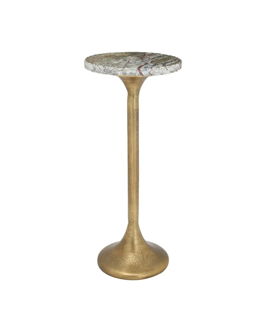 Wilderness Drinks Table in Antique Brass with Green Forest Marble