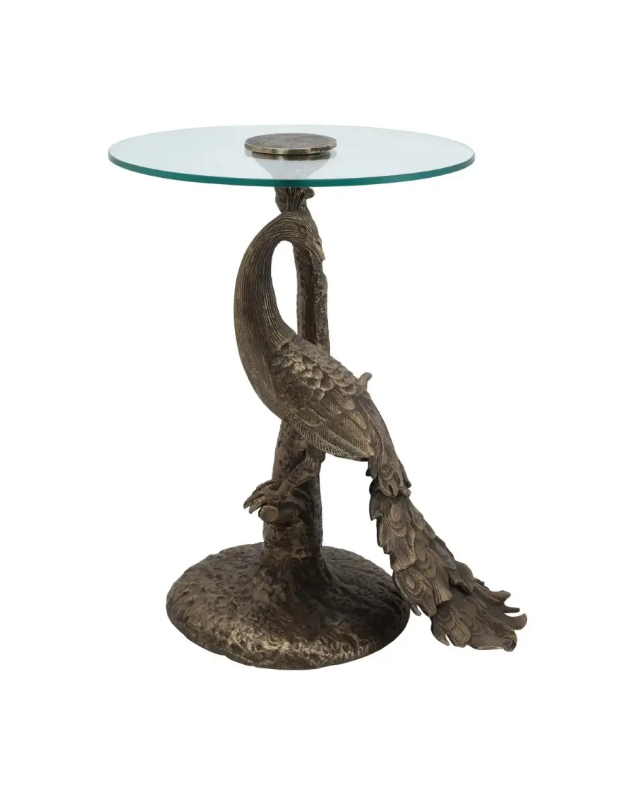 Paonne Peacock Accent Table in Antique Gold