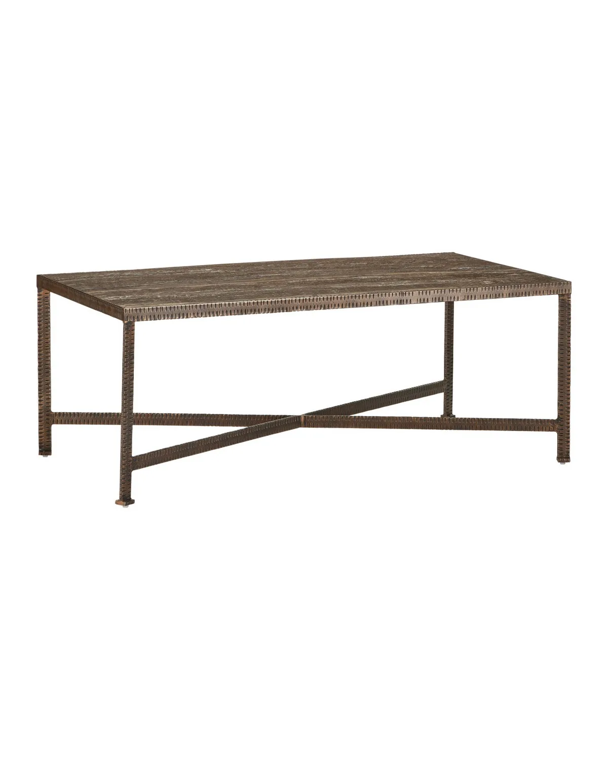 Ampleur Cocktail Table in Rustic Bronze with Natural Travertine