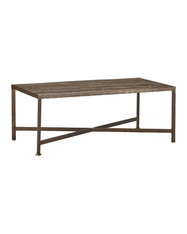 Ampleur Cocktail Table in Rustic Bronze with Natural Travertine