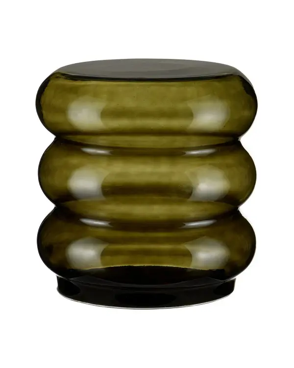 The Sophus Accent Table brings architectural interest with its modern beehive design in smoked dark green glass. Its compact 16-inch footprint and chameleon-like gray-green tone make it versatile across color schemes.