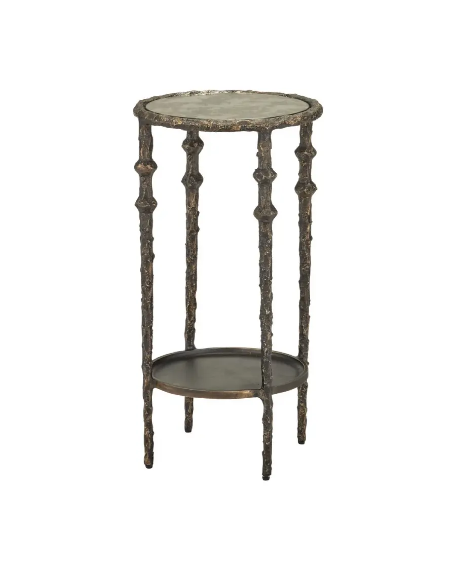 Spalzato Accent Table in Aged Brass with Antique Glass
