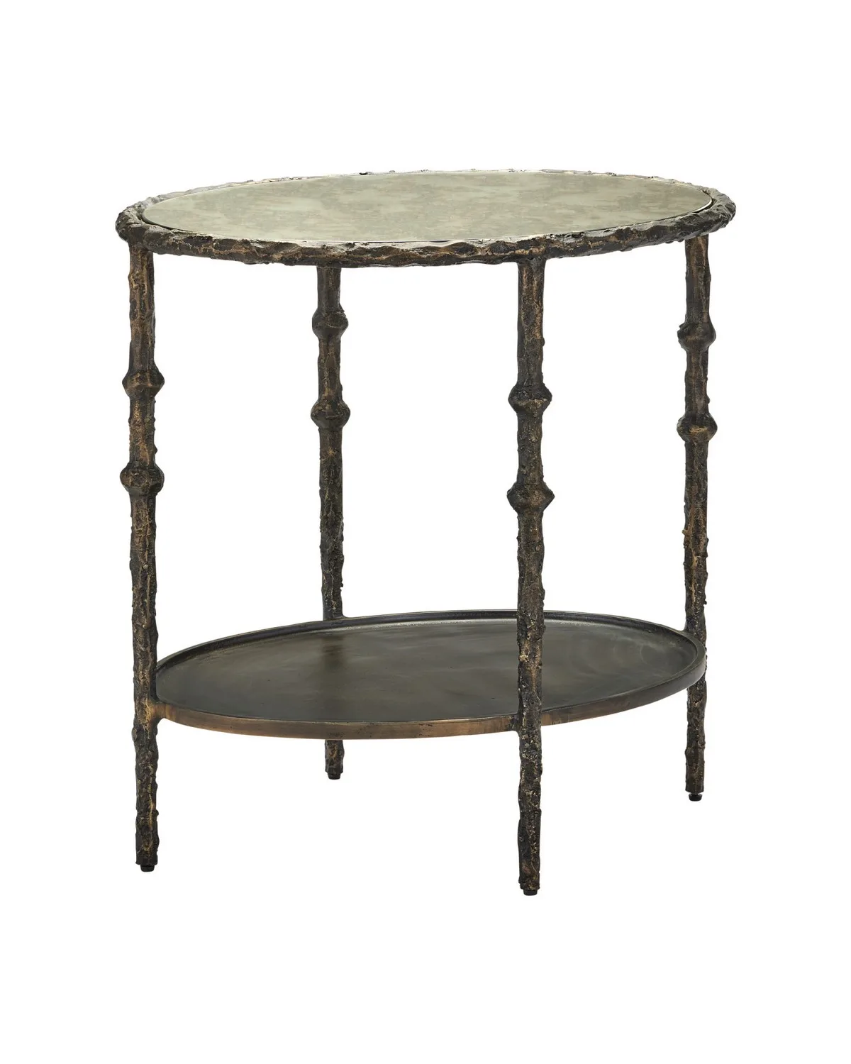 Spalzato Side Table in Aged Brass with Antique Glass
