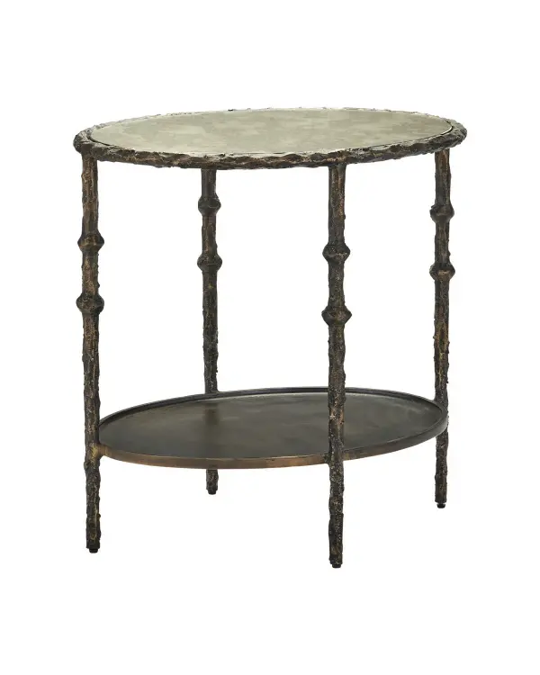 Spalzato Side Table in Aged Brass with Antique Glass