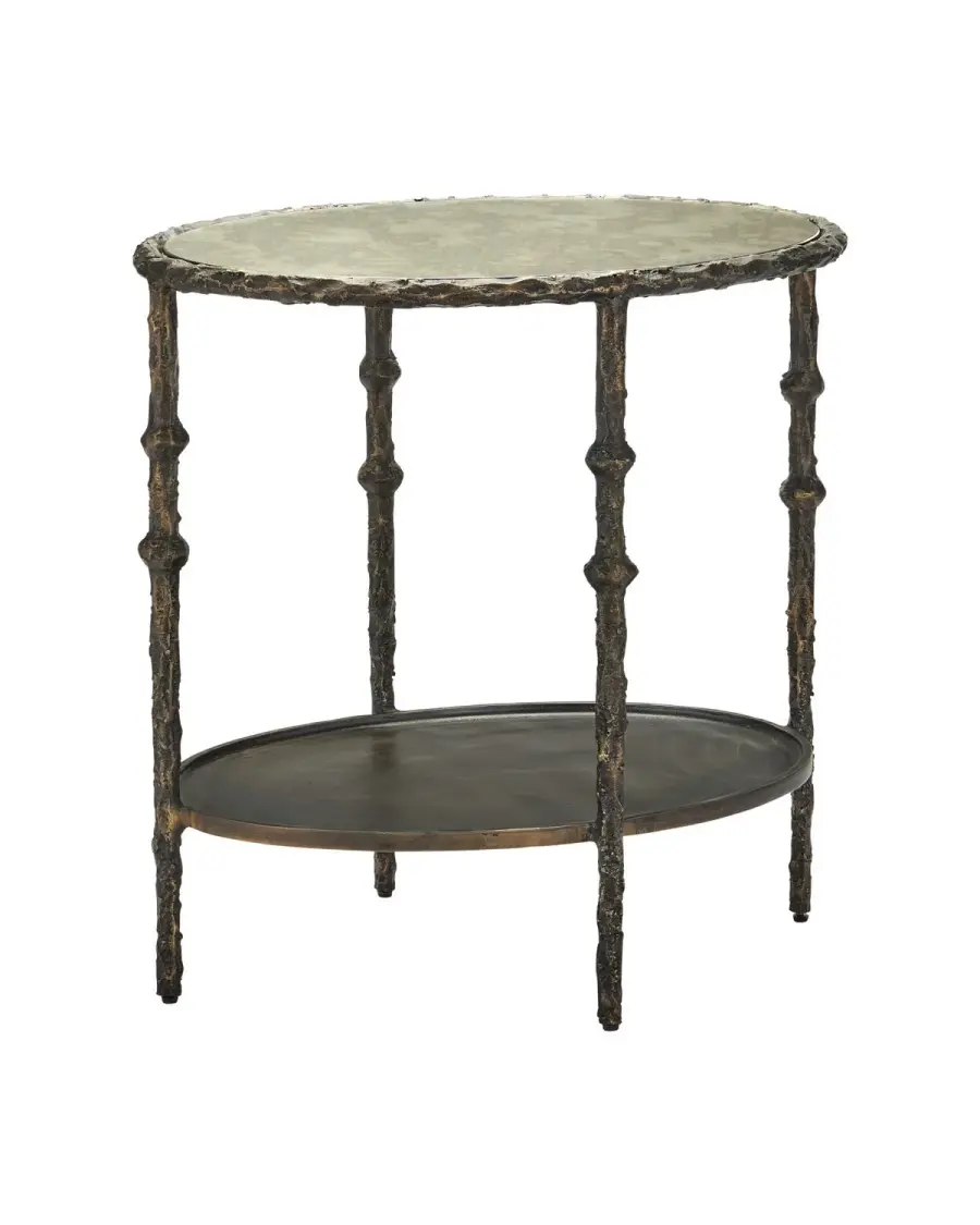 Spalzato Side Table in Aged Brass with Antique Glass