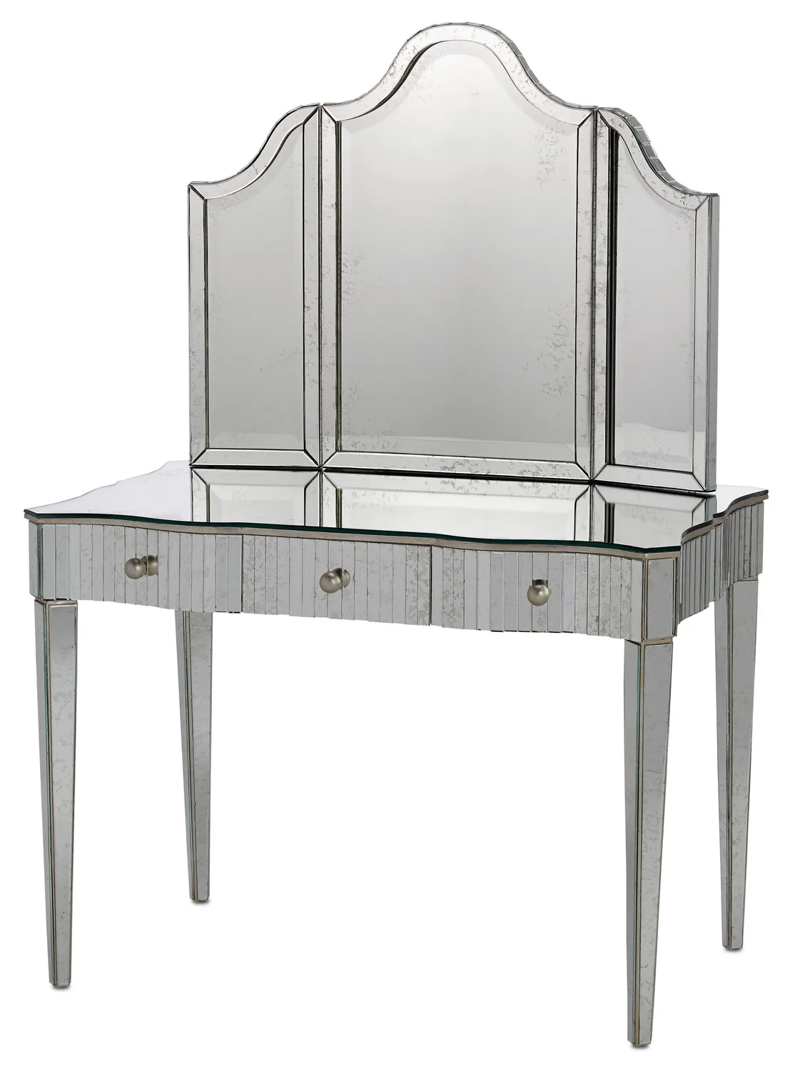 Gilda Collection Vanity Table in Granello Silver Leaf/Antique Mirror