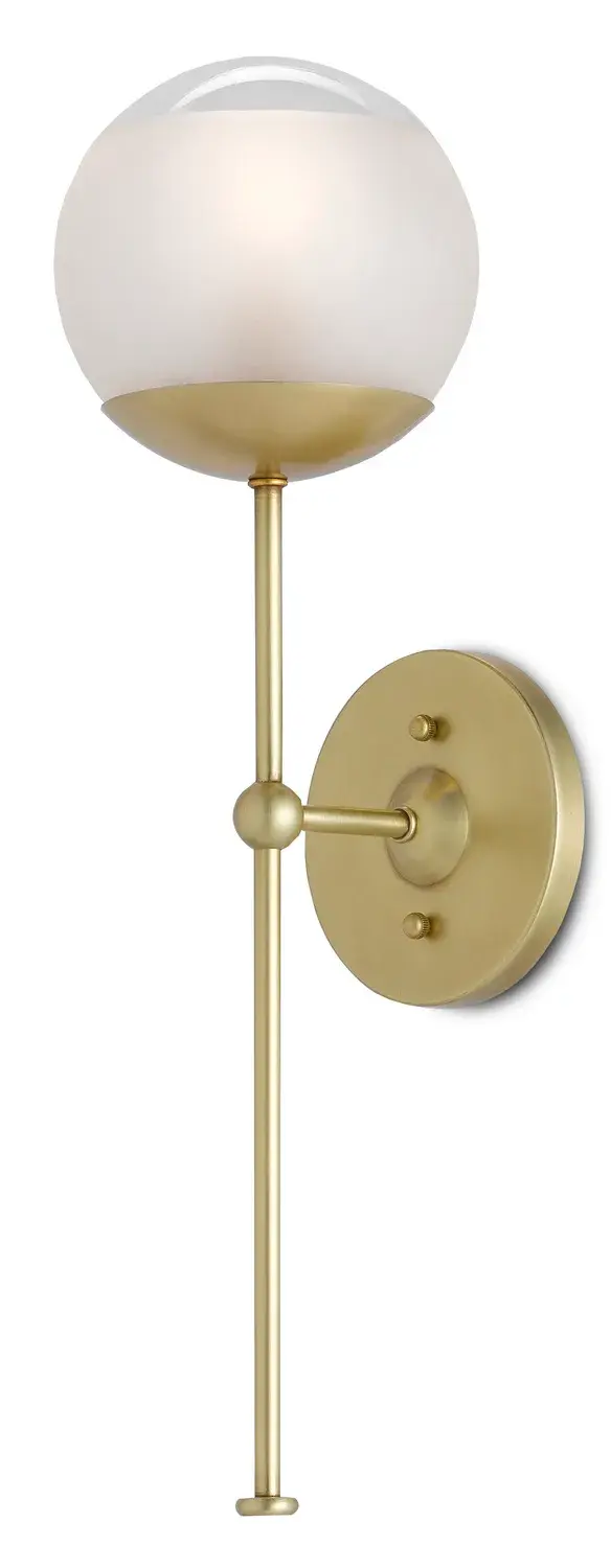 The Montview Wall Sconce brings a sophisticated, space-age aesthetic to any room with its distinctive long stem and frosted glass globe. The brushed brass finish adds warmth while maintaining a contemporary edge.