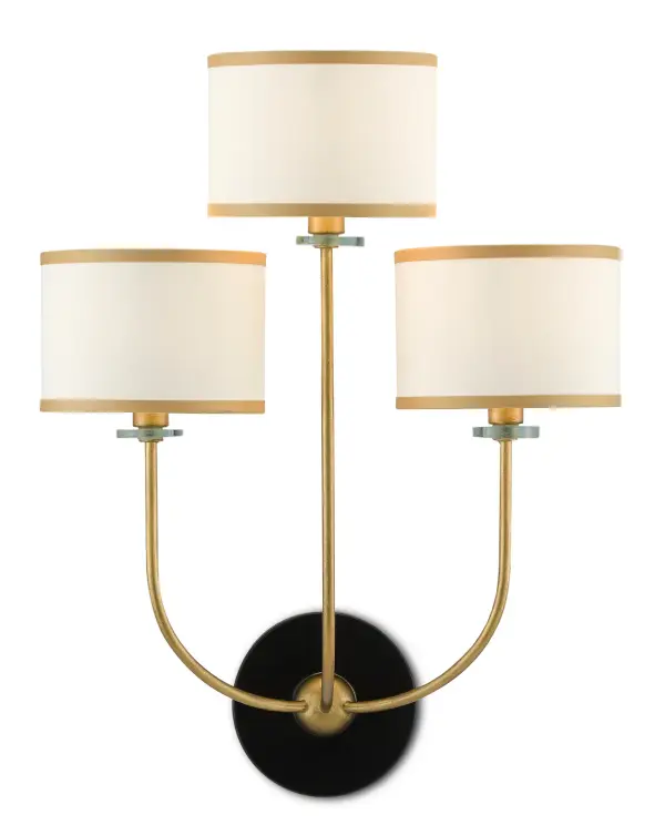 The Croydon Wall Sconce brings organic beauty indoors with its waterlily-inspired design. Three graceful arms in mixed brass and satin black finishes support off-white shades that evoke floating blooms. Perfect for adding sophisticated ambiance to bathrooms and hallways.