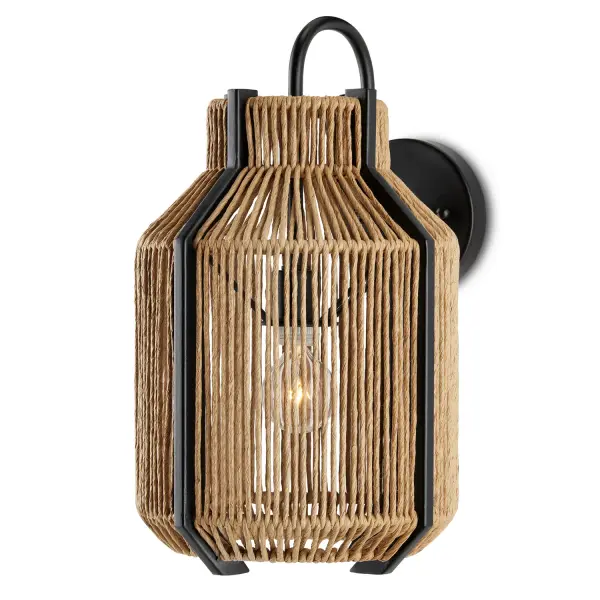 The Mali Wall Sconce balances natural warmth with contemporary design through its tightly woven Kraft paper shade and sleek black iron framework. The organic texture filters light beautifully while the clean architectural lines keep it modern.