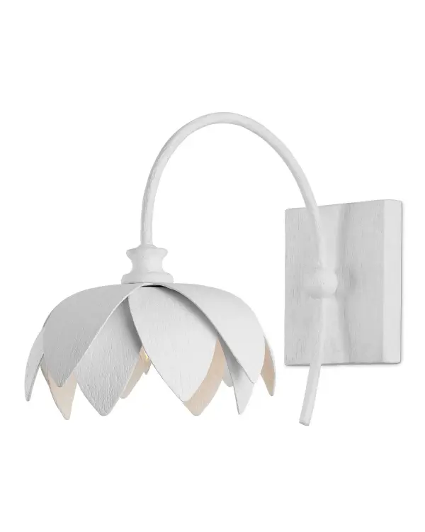 The Sweetheart Wall Sconce brings organic beauty to any space with its delicate floral petal design in pristine Gesso White. Its reversible mounting capability and compact size make it ideal for intimate spaces seeking soft, sculptural lighting.
