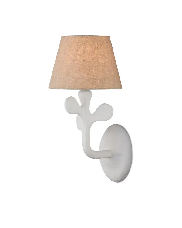 The Charny Wall Sconce brings a playful, nature-inspired aesthetic to any space with its distinctive leaf-like sculptural forms. The Gesso White finish and natural linen shade create a soft, organic look perfect for coastal and contemporary interiors.