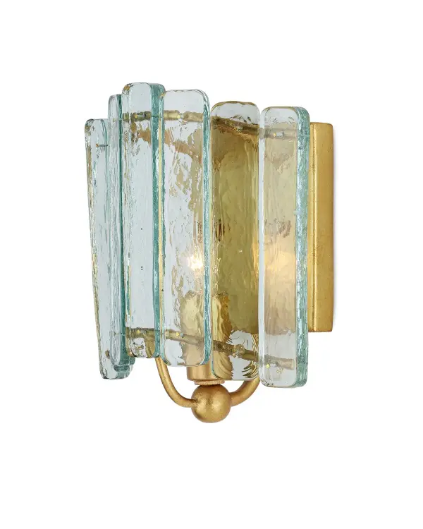 The Duvernell brings artisanal elegance to compact spaces with thick recycled glass panes and a contemporary gold leaf finish. Its small footprint and refined aesthetic make it ideal for powder rooms, hallways, and intimate settings.
