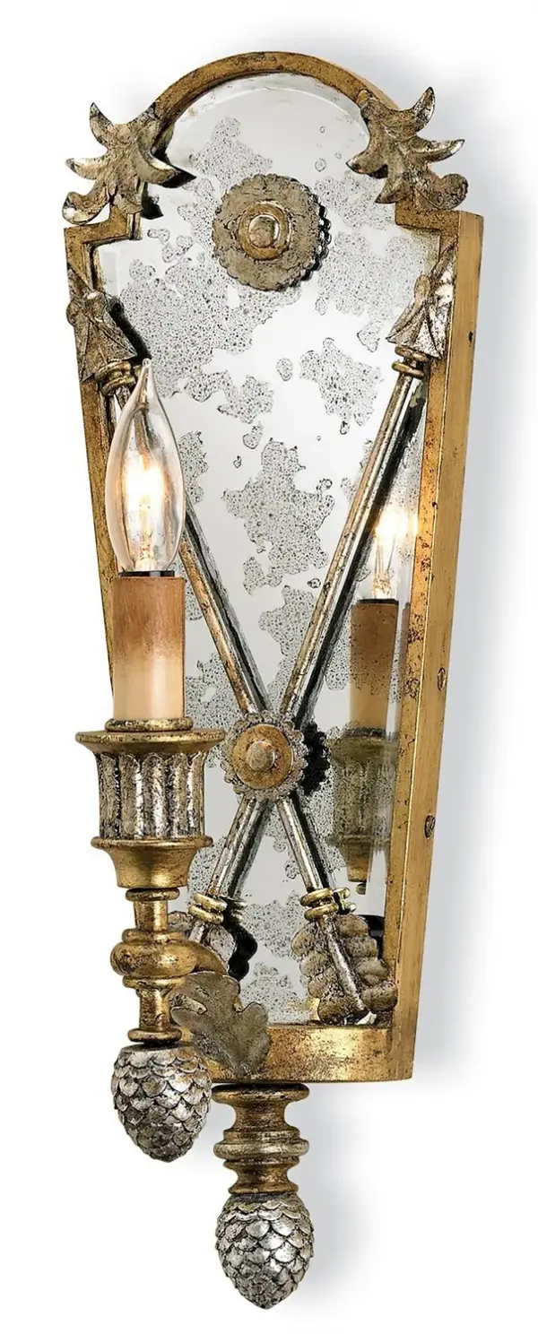 In Gold Leaf/Majestic Silver Leaf/Antique Mirror by Currey and Company from the Napoli Gold Wall Sconce collection