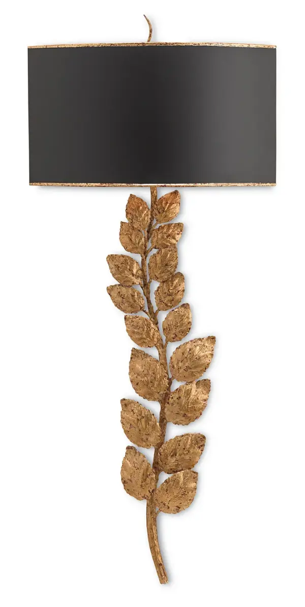 In Textured Gold Leaf/Satin Black by Currey and Company from the Birdwood Gold Wall Sconce collection