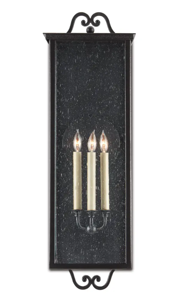 The Giatti Large Outdoor Wall Sconce combines traditional design with modern durability. Its Trilux finish offers superior weather resistance with a 5-year guarantee, while seeded glass panels create ambient lighting.