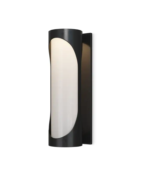 The Swale LED sconce delivers contemporary style with its bold black-and-white graphic silhouette and strategic cutouts. Integrated LEDs shine through milky white glass for uniform illumination, while weather-resistant powdercoat finish ensures durability.