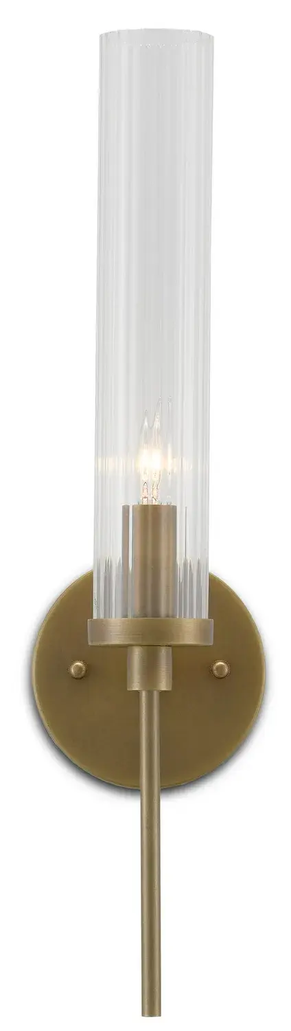 The Bellings wall sconce combines minimalist design with refined elegance. Its slender profile and striated glass shade create visual interest without overwhelming the space, making it ideal for modern bathrooms and hallways.