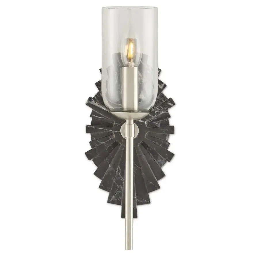Benthos One Light Wall Sconce in Natural Marble and Nickel