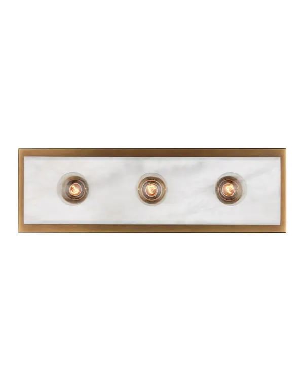 The Berdine sconce combines natural alabaster with antique brass for a sophisticated look that works in both traditional and contemporary bathrooms. Its versatile mounting options and warm glow make it ideal for vanity lighting.