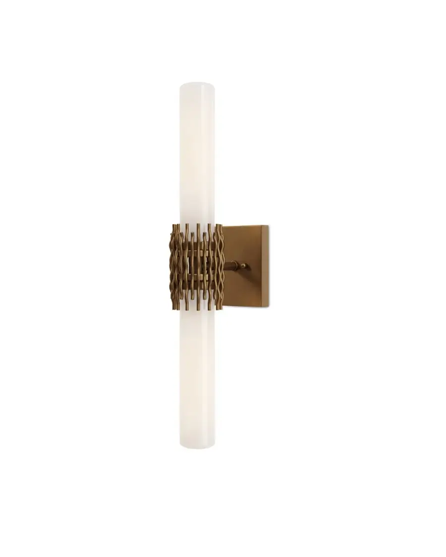 Brietta Two Light Wall Sconce in Opaque White/Antique Brass