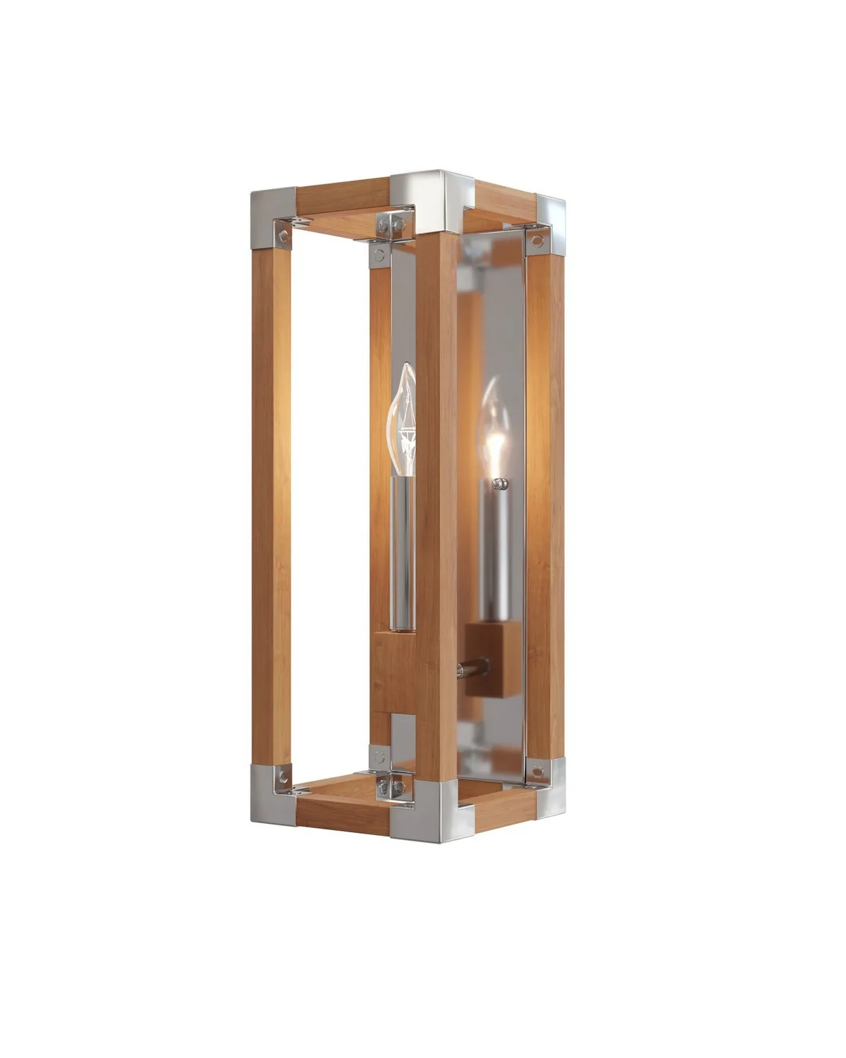 Boyd One Light Wall Sconce in Natural Teak and Polished Nickel