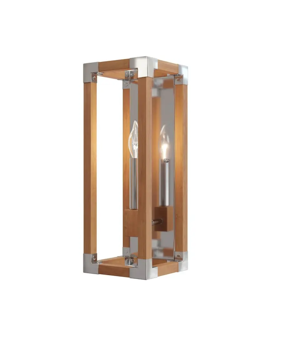 Boyd One Light Wall Sconce in Natural Teak and Polished Nickel