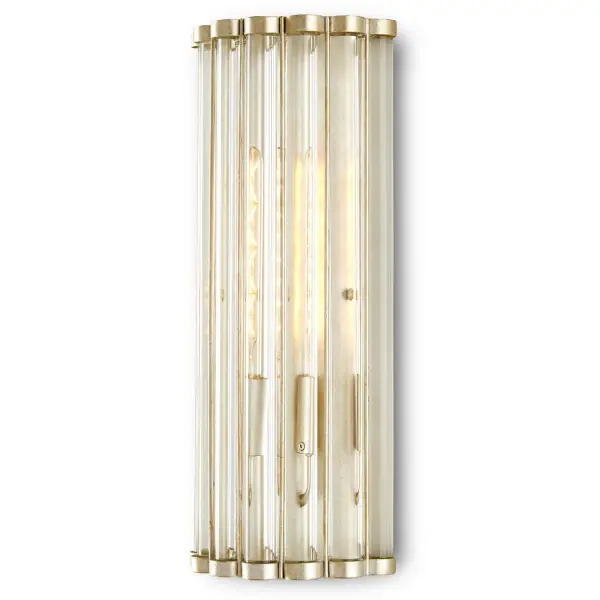 Bunny Williams' Warwick sconce combines high-grade optic crystal tubes with contemporary silver leaf metalwork for sophisticated illumination. ADA compliant design makes it ideal for accessible spaces without sacrificing style.