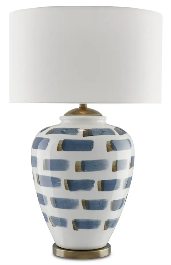In White/Blue/Antique Brass by Currey and Company from the Brushstroke Blue & White Table Lamp collection