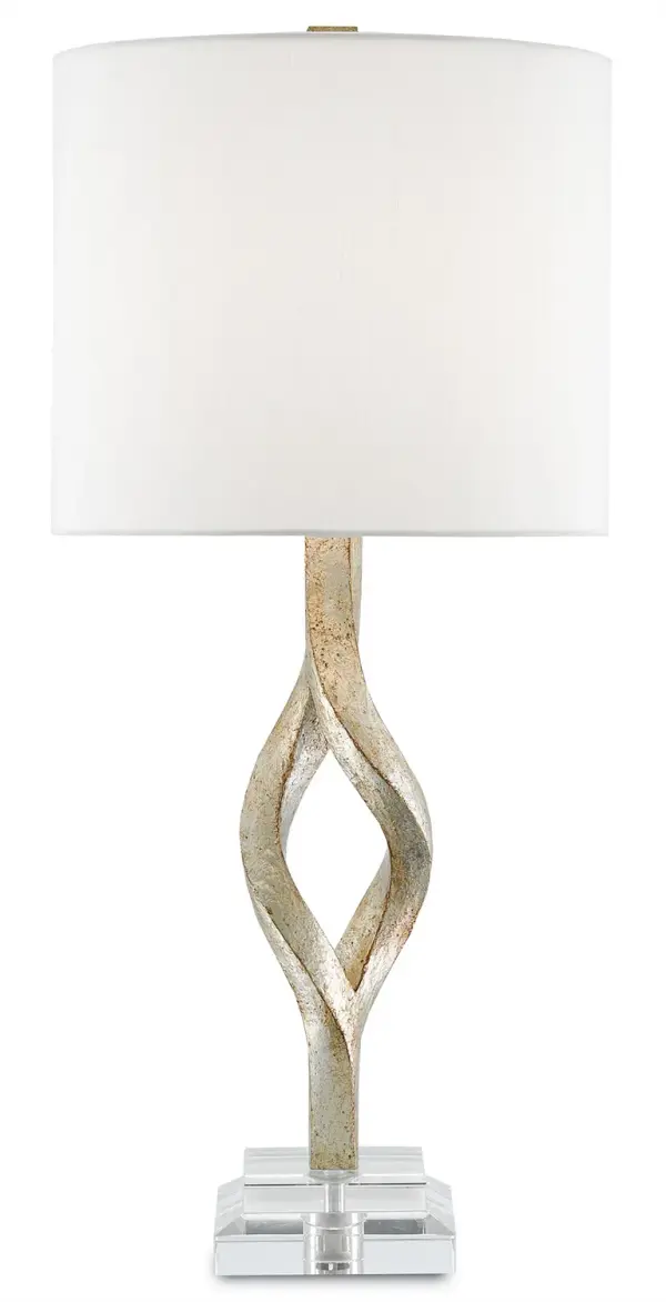 The Elyx Table Lamp delivers sophisticated metallic style through an innovative composite construction that's lighter than traditional metal fixtures. Its silver leaf finish and clean lines work across traditional and contemporary settings.