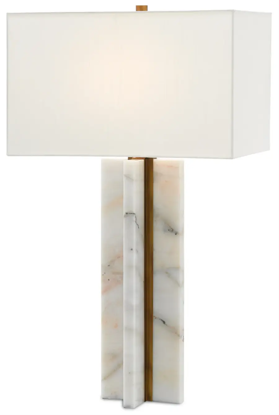 Khalil One Light Table Lamp in Natural Marble and Antique Brass