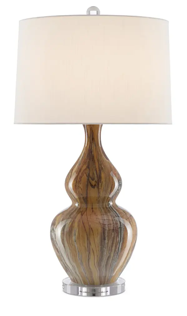 The Kolor table lamp combines artistic flair with functional elegance. Its hand-painted brushstroke pattern on a gourd-shaped porcelain body creates visual interest, while optic crystal accents add sophistication. The generous 31" height makes a statement without overwhelming.