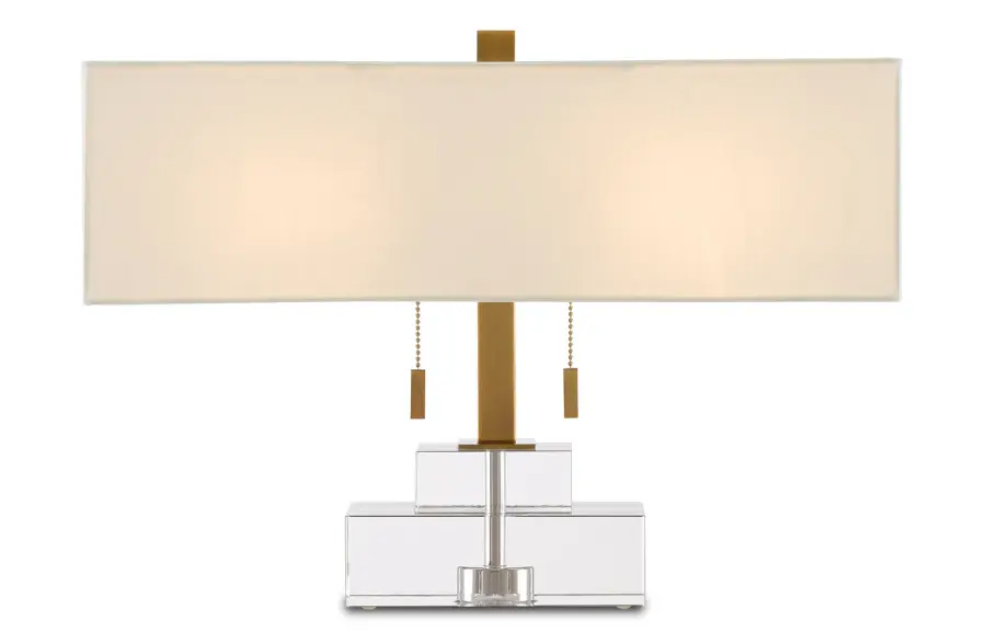 Chiara Two Light Table Lamp in Clear Crystal and Antique Brass