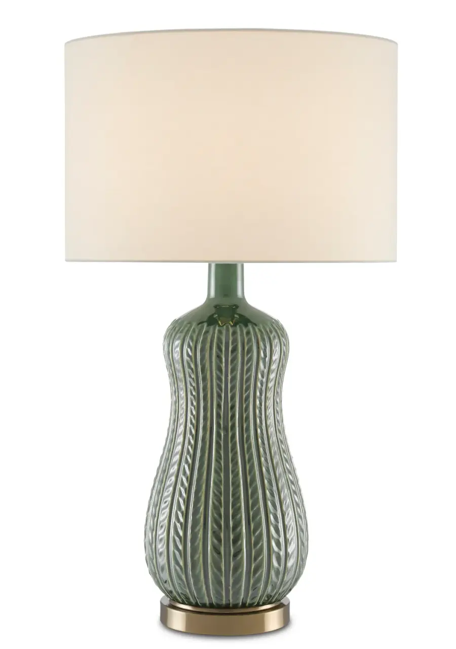 Mamora One Light Table Lamp in Green/Antique Brass