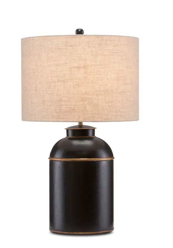 Joining the accessories in the London family of products, the London Black Table Lamp is made of wrought iron in a black finish with gold accents. This design pays homage to the canisters used by the Indian companies to export tea leaves to England since the 14th century. It is lacquered with a very refined crackled finish, as is the classic ivory version of this table lamp. Collection: London Finish: Black/Gold Glass: Natural Linen Width: 16.00" Height: 27.50" Weight: 4.00 lb Wire: 6'Clear Silver Number of Bulbs: 1 Maximum Wattage: 150.00 W Bulb Type: A Bulb Base: E26 Voltage: 120.00 V Material: Metal Country of Origin: India Safety Listing: UL/cUL Safety Rating: Dry Switch: 3-Way Turn Knob Manufacturer Warranty: Warrants products for 1 yr against defects in materials & workmanship
